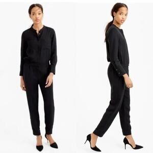J. Crew Drapey Oxford Crepe Jumpsuit Black Sz 12 Boilersuit Utility Chore Preppy